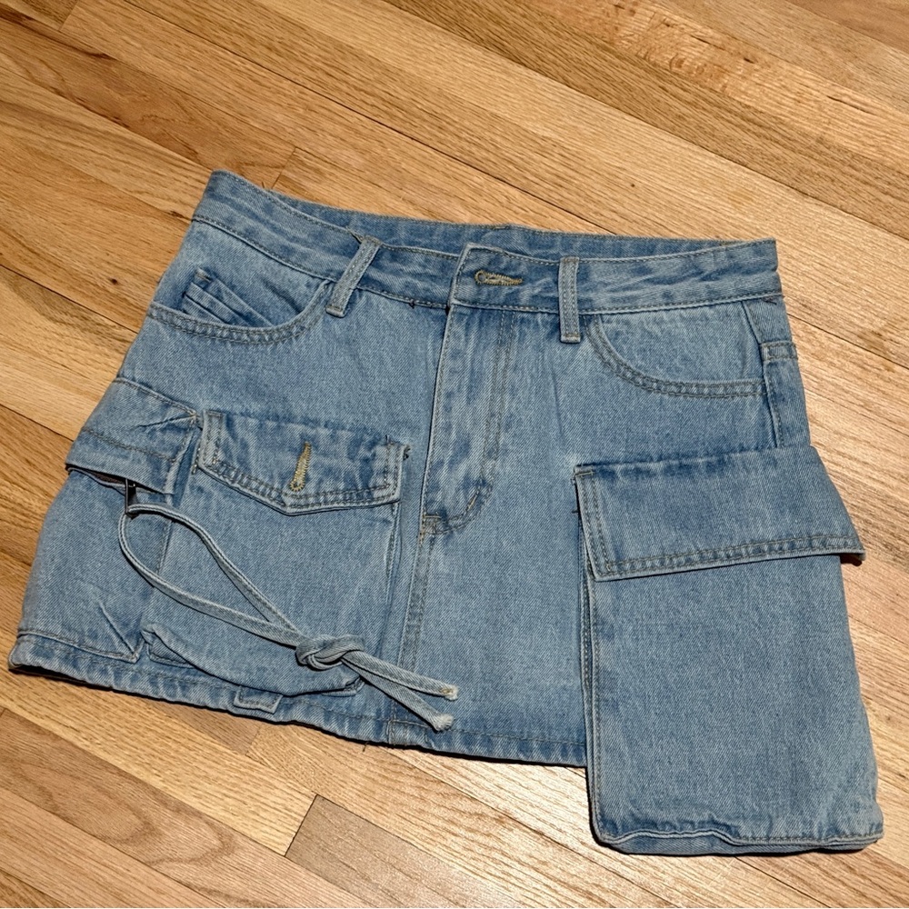The Attico Inspired Denim Cargo Pocket Mini Skort